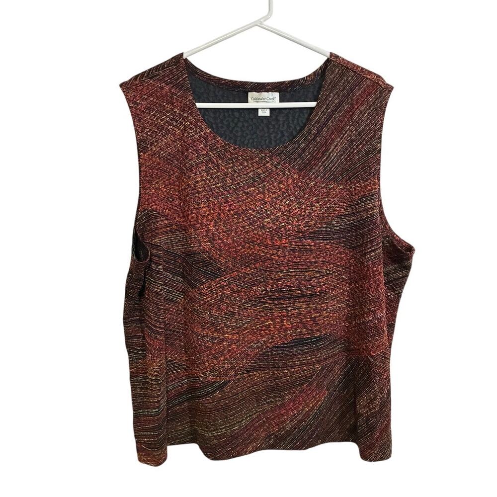Coldwater Creek Womens 2X Abstract Print Sleeveless Top Brown Rust Artsy Boho
